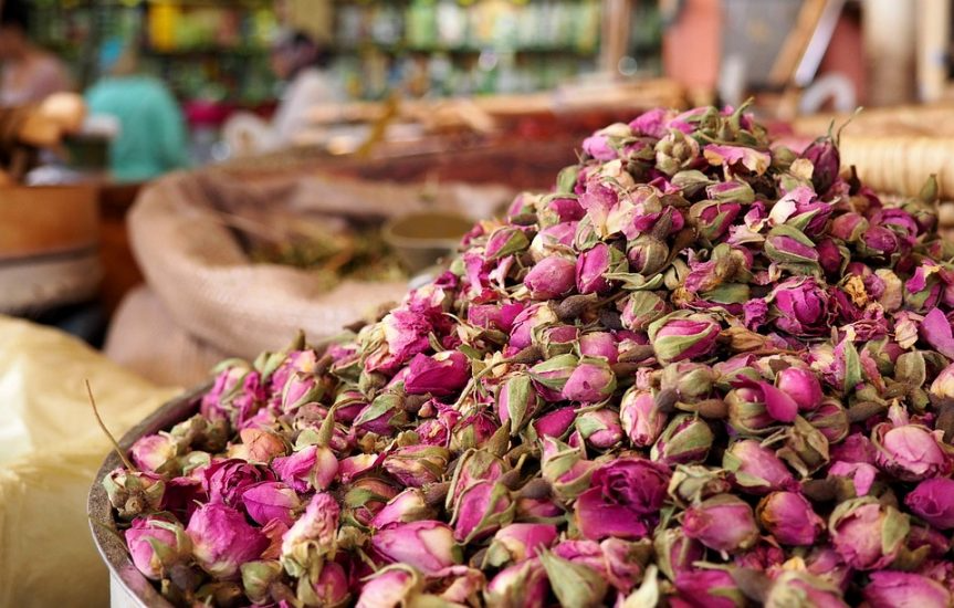 Dried roses in a market in Morocco